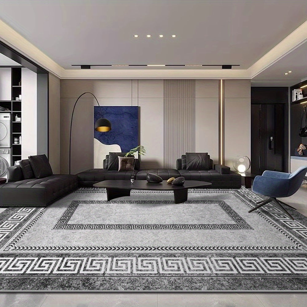 Luxurious Grey Velvet Rug with Non-Slip Polyester, Modern Rectangle Design