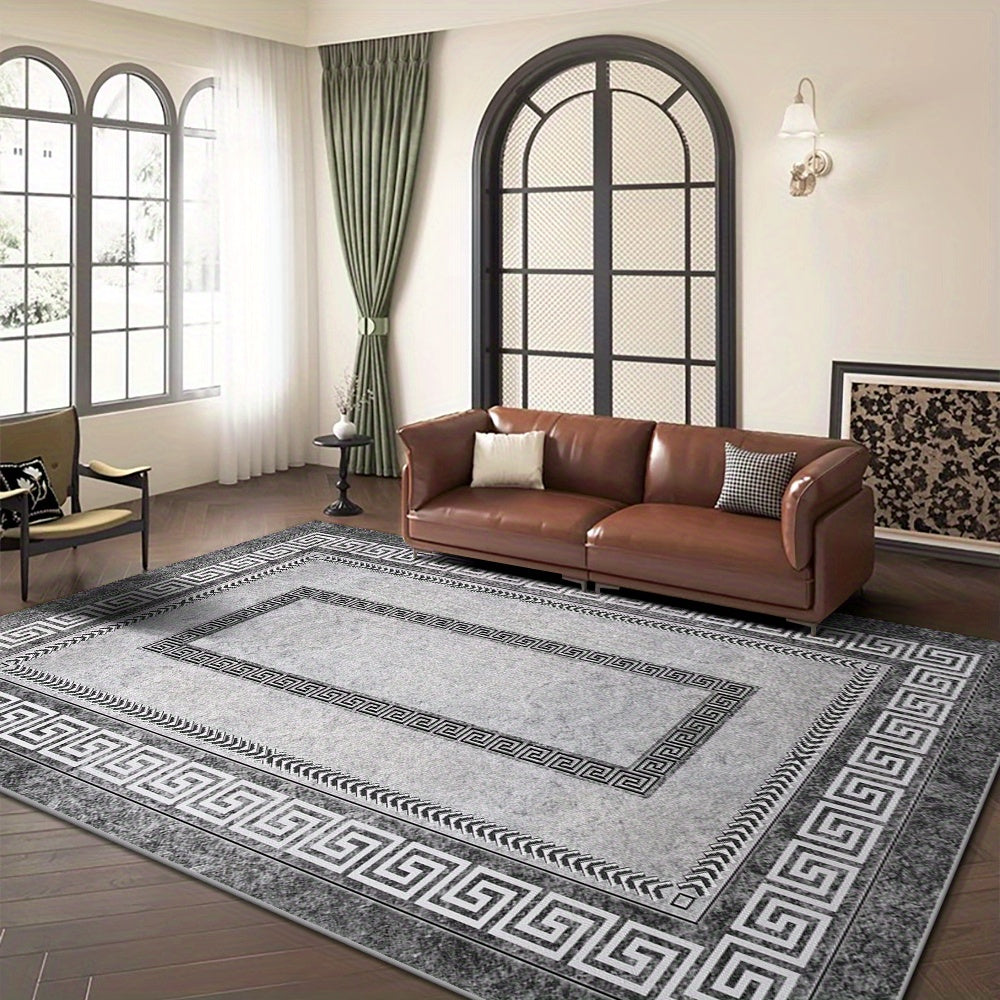 Luxurious Grey Velvet Rug with Non-Slip Polyester, Modern Rectangle Design