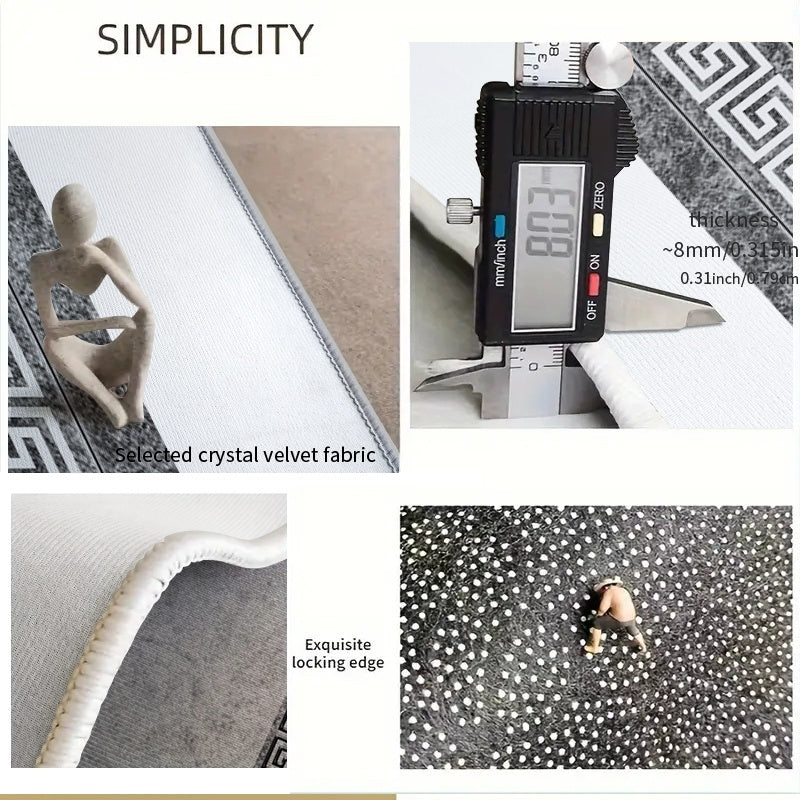 Luxurious Grey Velvet Rug with Non-Slip Polyester, Modern Rectangle Design