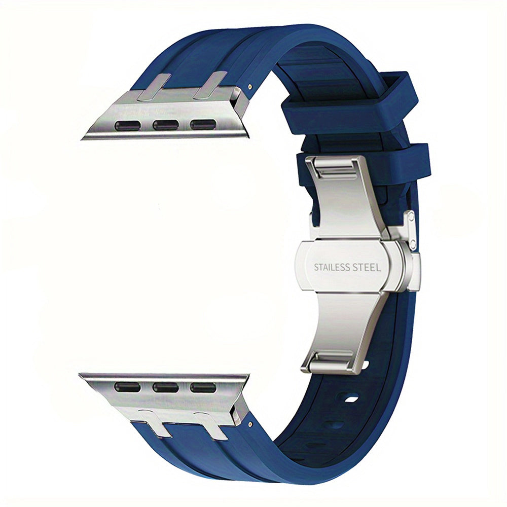 Silicone Sports Watch Band for Men Adjustable Replacement Strap with Stainless Steel Clasp for iWatch Ultra SE 10 9 8 7 6 5 4