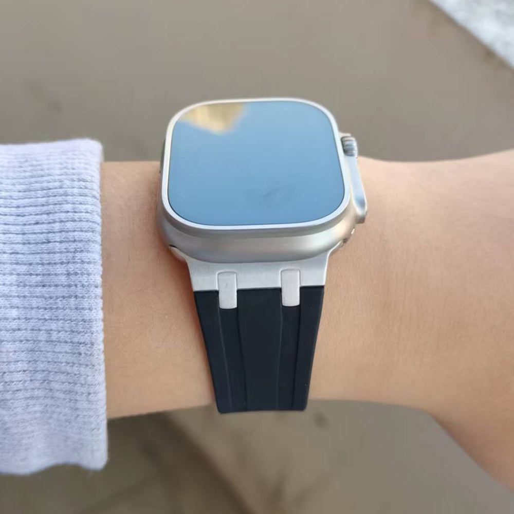 Silicone Sports Watch Band for Men Adjustable Replacement Strap with Stainless Steel Clasp for iWatch Ultra SE 10 9 8 7 6 5 4