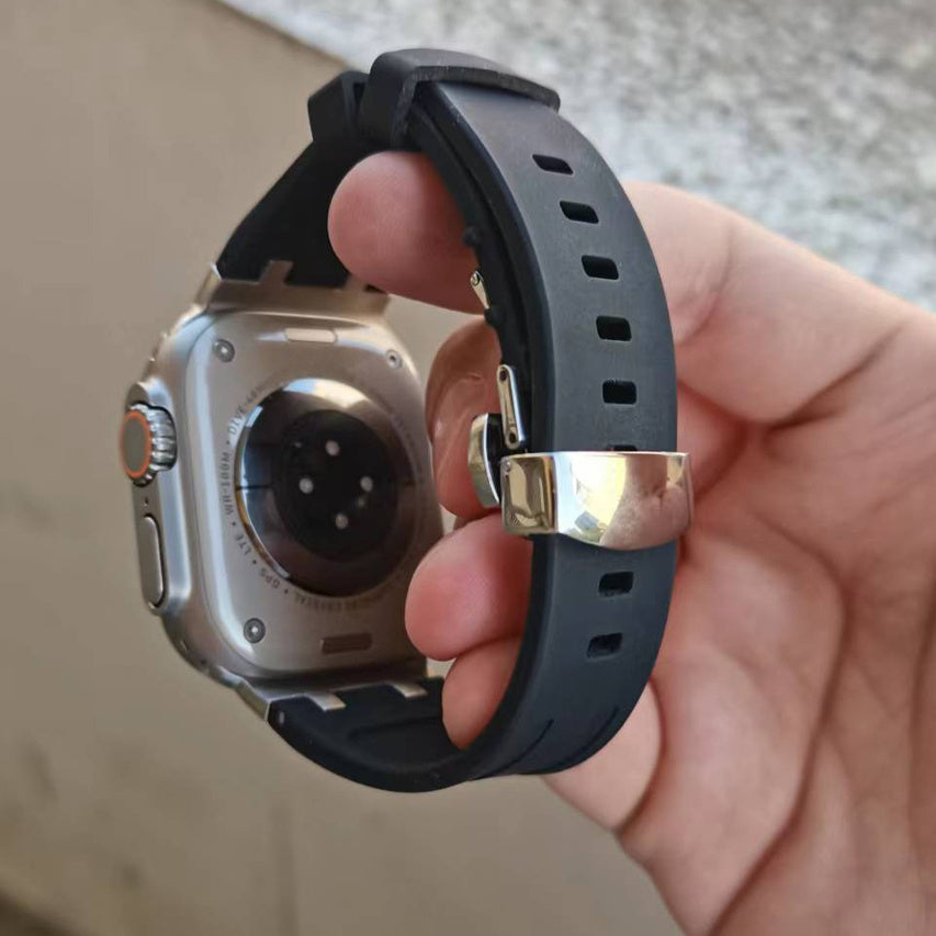 Silicone Sports Watch Band for Men Adjustable Replacement Strap with Stainless Steel Clasp for iWatch Ultra SE 10 9 8 7 6 5 4