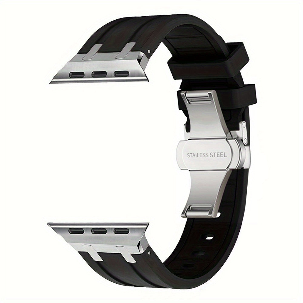 Silicone Sports Watch Band for Men Adjustable Replacement Strap with Stainless Steel Clasp for iWatch Ultra SE 10 9 8 7 6 5 4