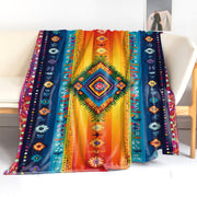 Guatemalan Mayan Print Flannel Blanket Soft Polyester Throw Multi-Color Stripes All-Season Lightweight