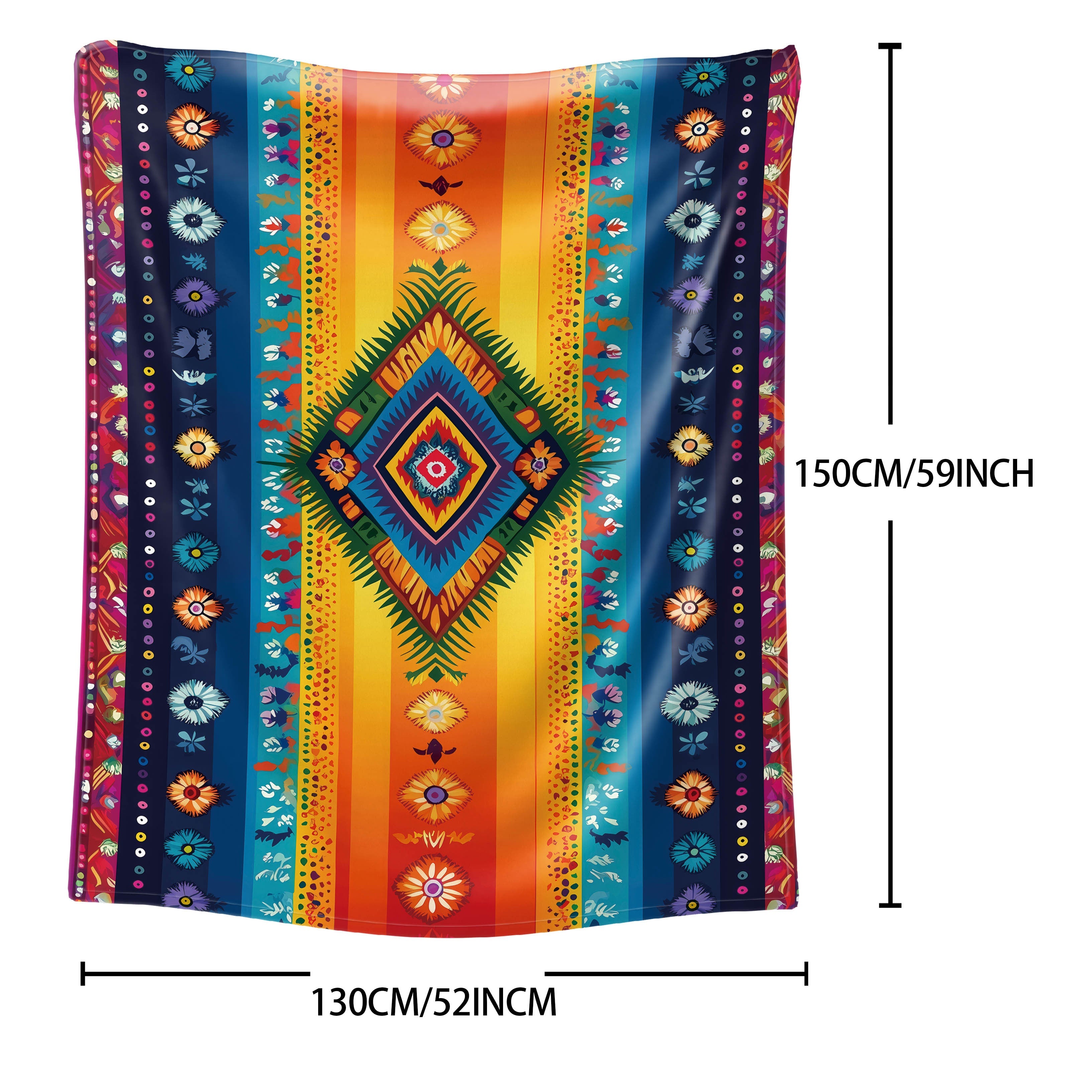 Guatemalan Mayan Print Flannel Blanket Soft Polyester Throw Multi-Color Stripes All-Season Lightweight