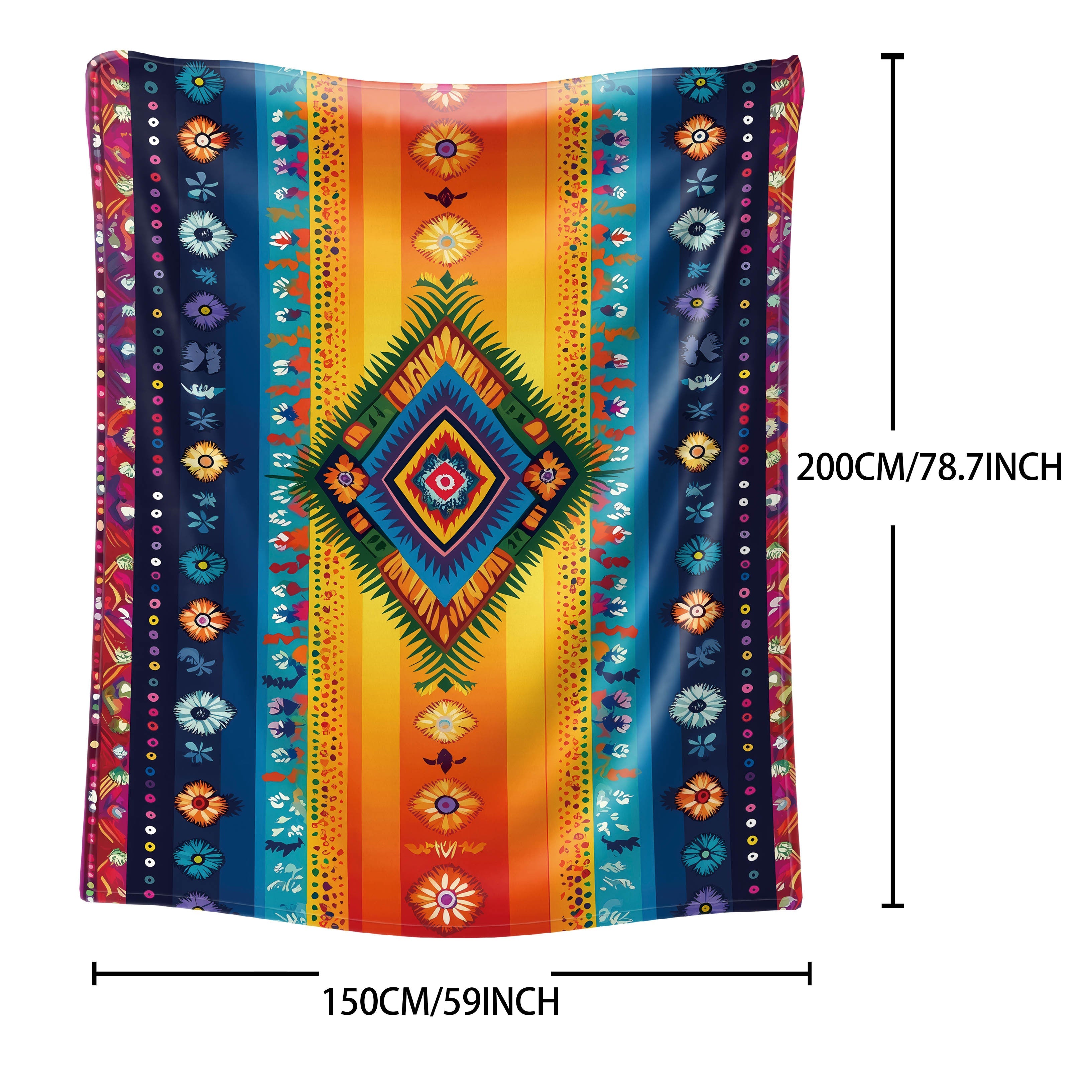 Guatemalan Mayan Print Flannel Blanket Soft Polyester Throw Multi-Color Stripes All-Season Lightweight