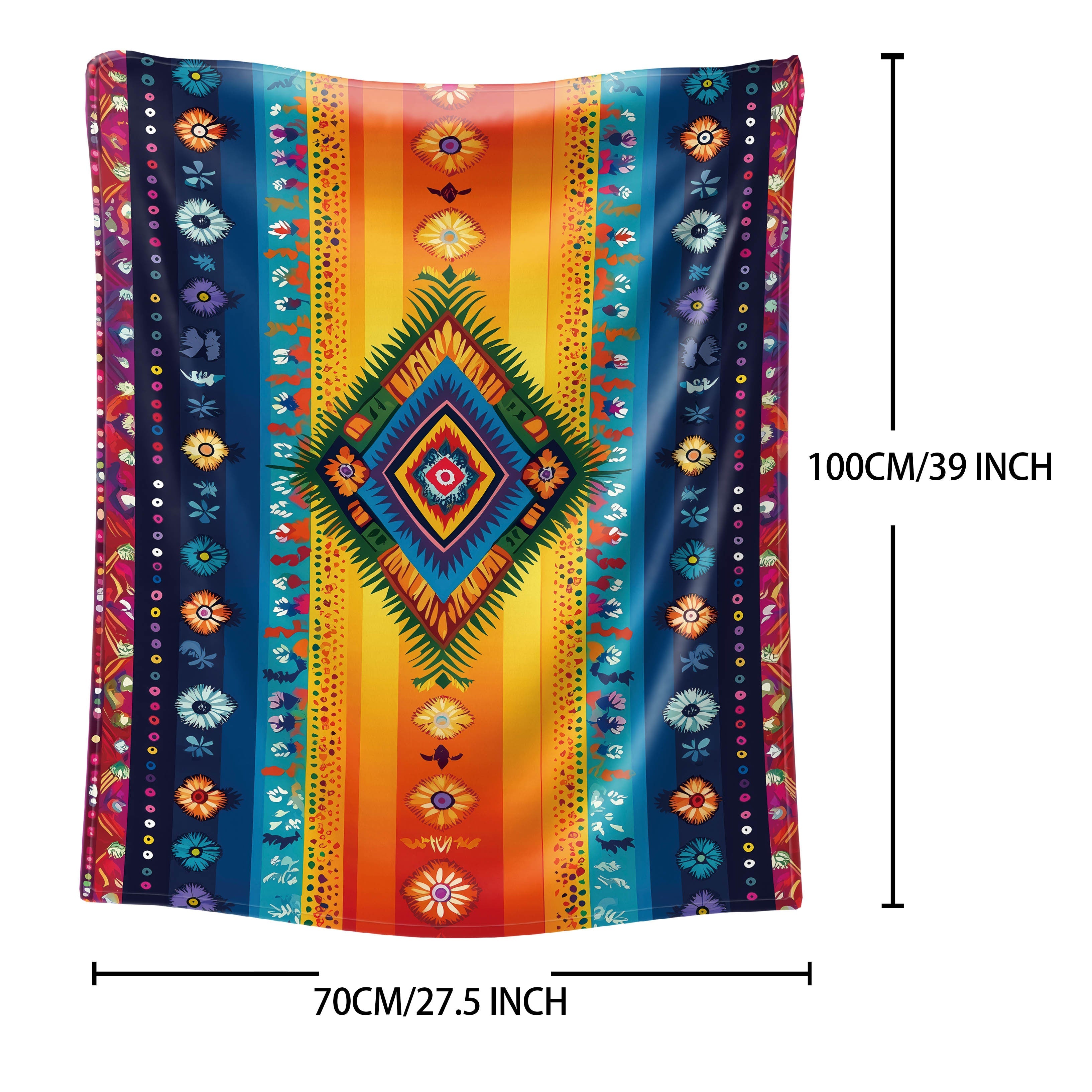 Guatemalan Mayan Print Flannel Blanket Soft Polyester Throw Multi-Color Stripes All-Season Lightweight