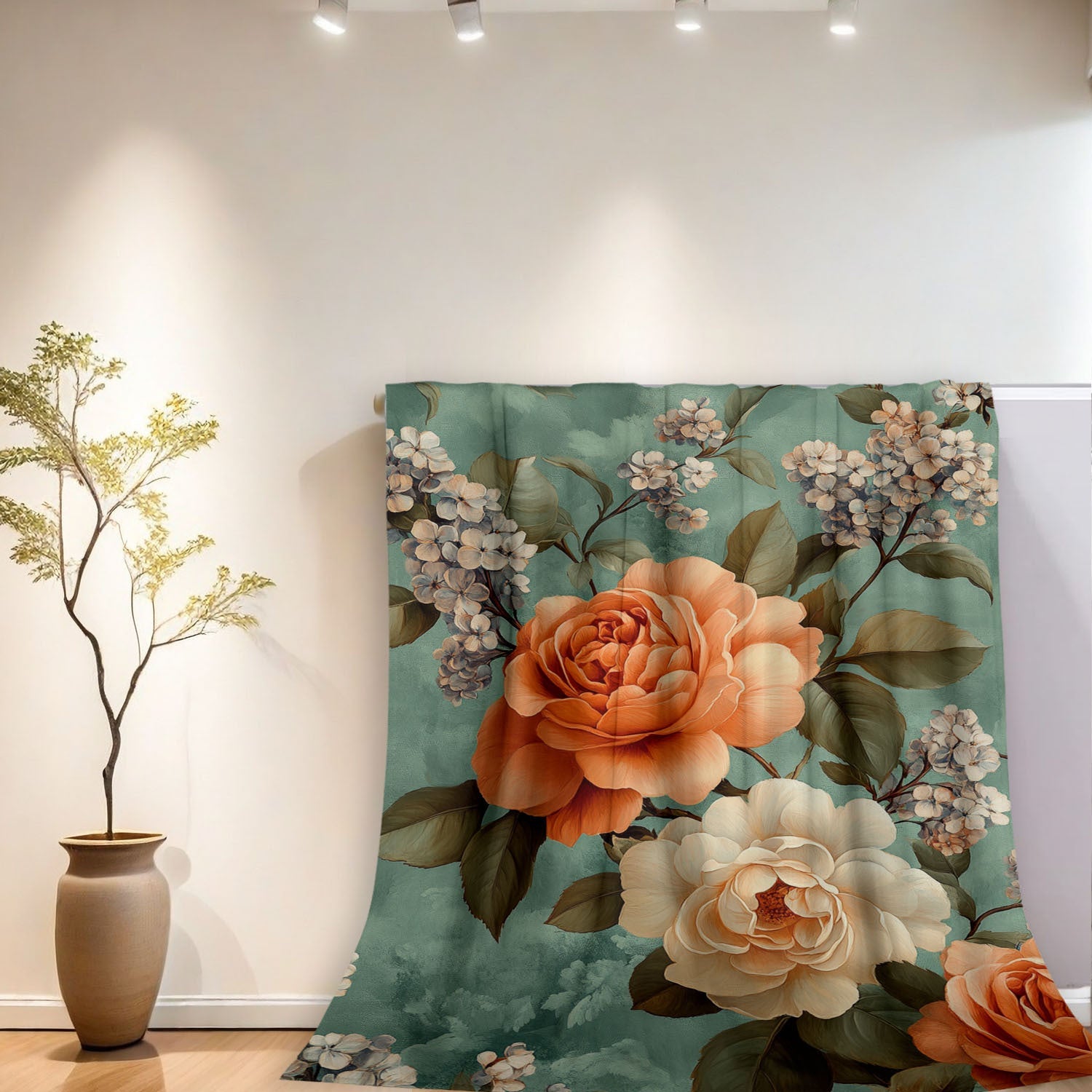 Flannel Throw Blanket Vibrant Camellia Pattern Polyester All-Season Cozy