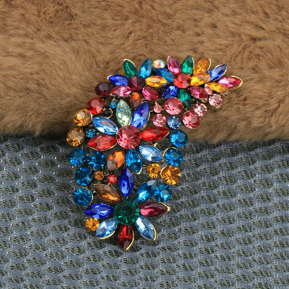 Vintage-Inspired Stained Glass Brooch Pin with Rhinestones and Enamel for Formal Events