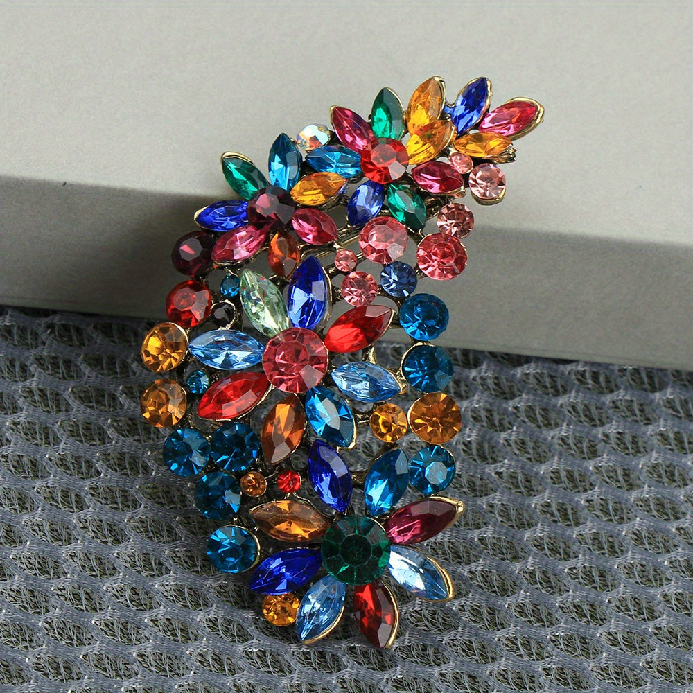 Zarif Rangli Shisha Brosh Pin, Rhinestones va Emal bilan - Vintage Ilhomlangan Dizayn, Rasmiy Tadbirlar va Maxsus Holatlar Uchun Ideal