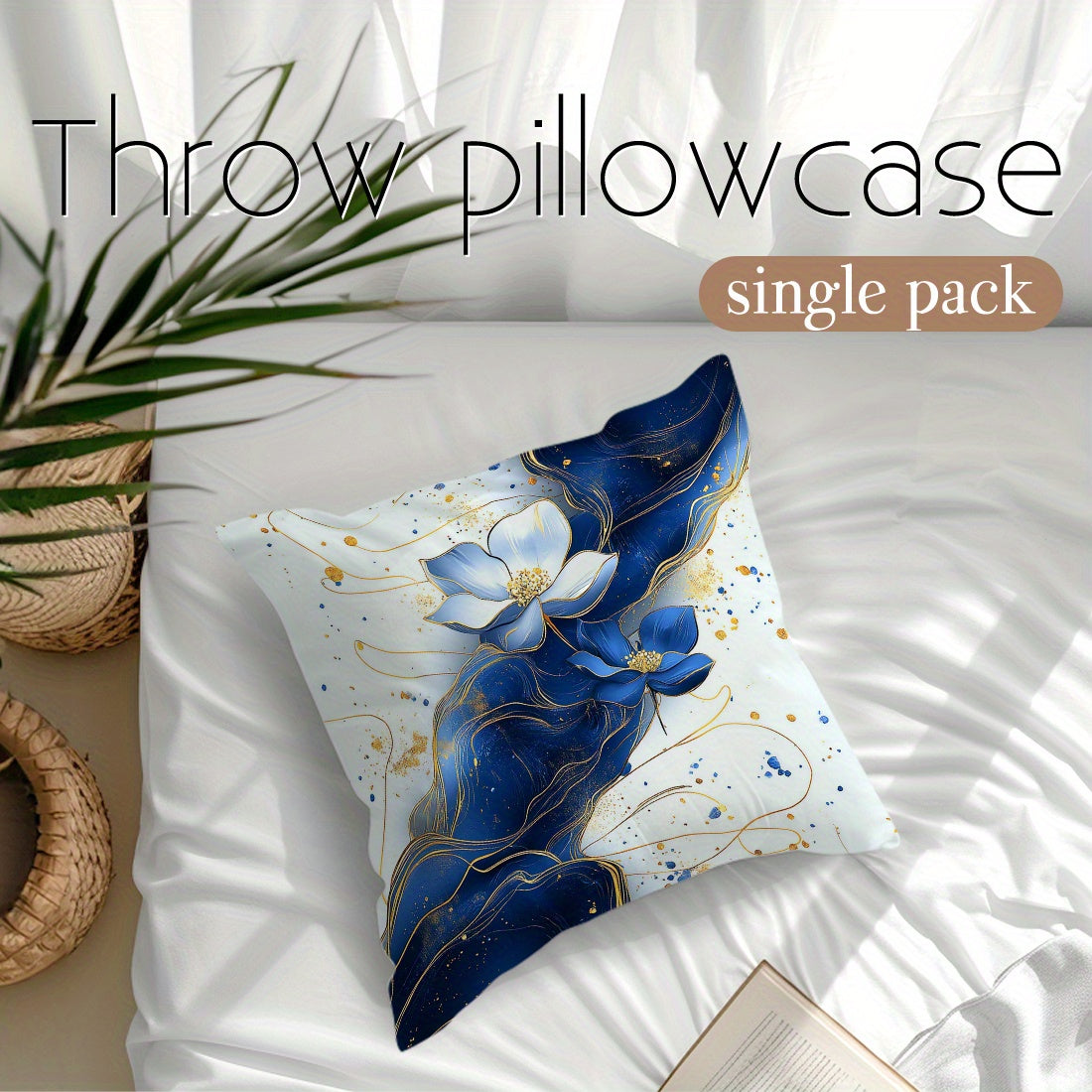 Watercolor Lotus Print Throw Pillow Cover 45x45cm Peach Velvet Home Decor