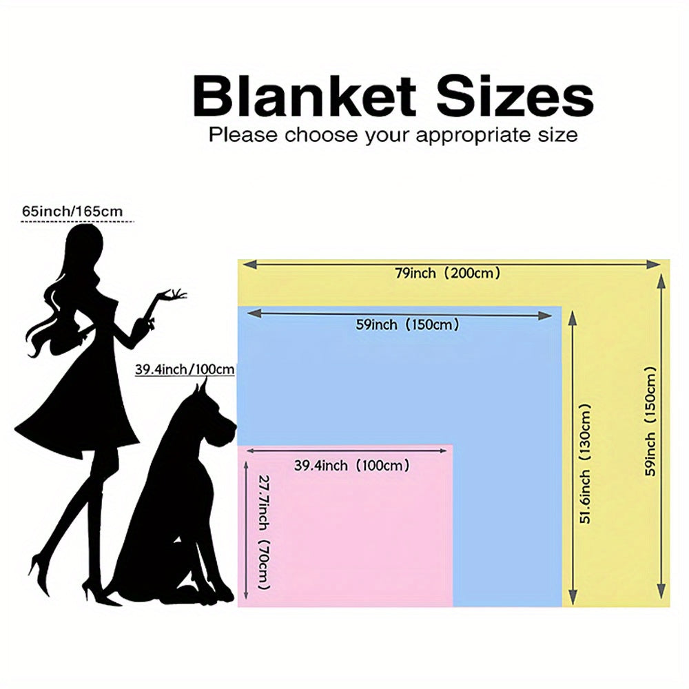 Cartoon Cat Print Flannel Throw Blanket Non-Allergenic Versatile Polyester Warm Nap Cover for Home and Gifting