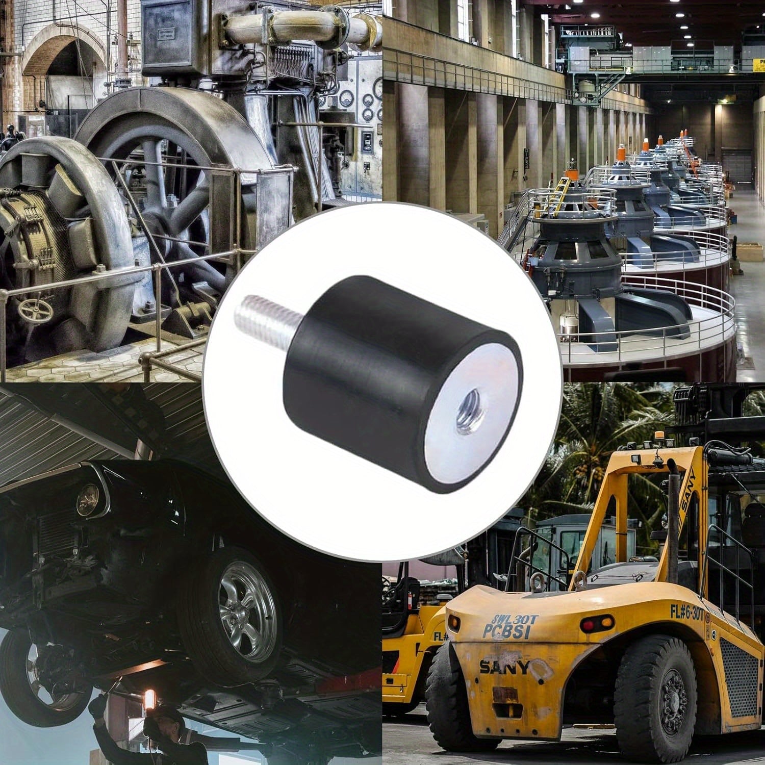 4-Pack M8 Rubber Bumper Vibration Dampers for HVAC Compressors and Generators