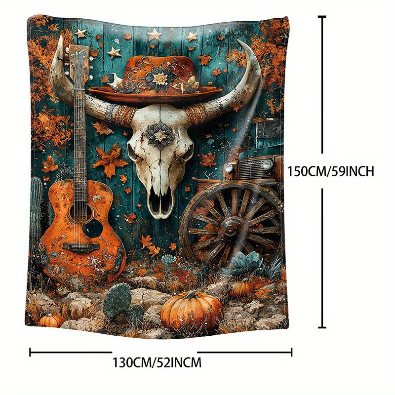 Watercolor Western Cowboy Print Flannel Throw Blanket Soft Cozy All-Season Polyester Knitted Bed Sofa Camping