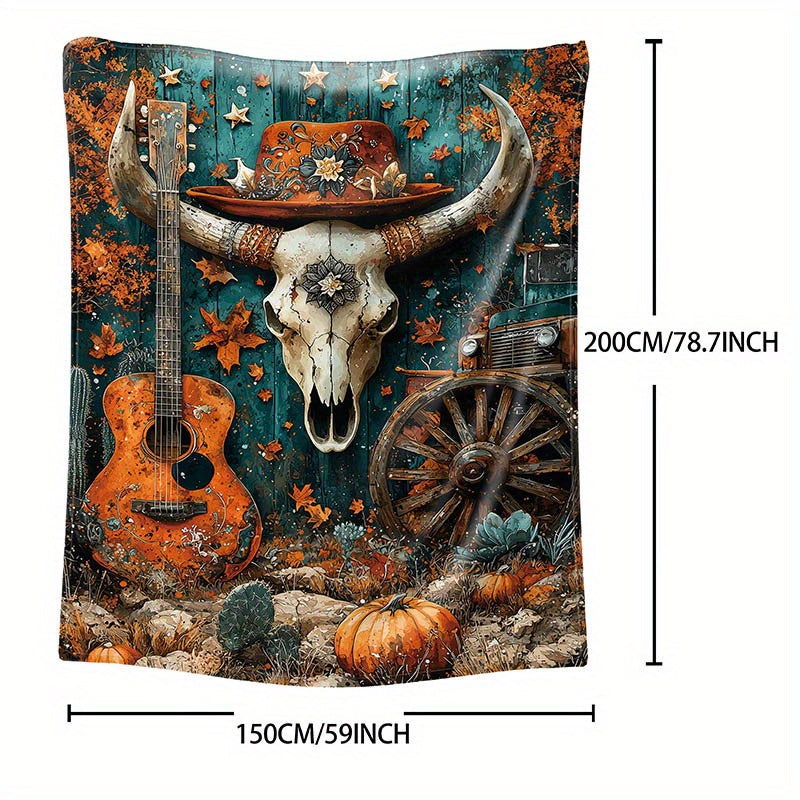 Watercolor Western Cowboy Print Flannel Throw Blanket Soft Cozy All-Season Polyester Knitted Bed Sofa Camping