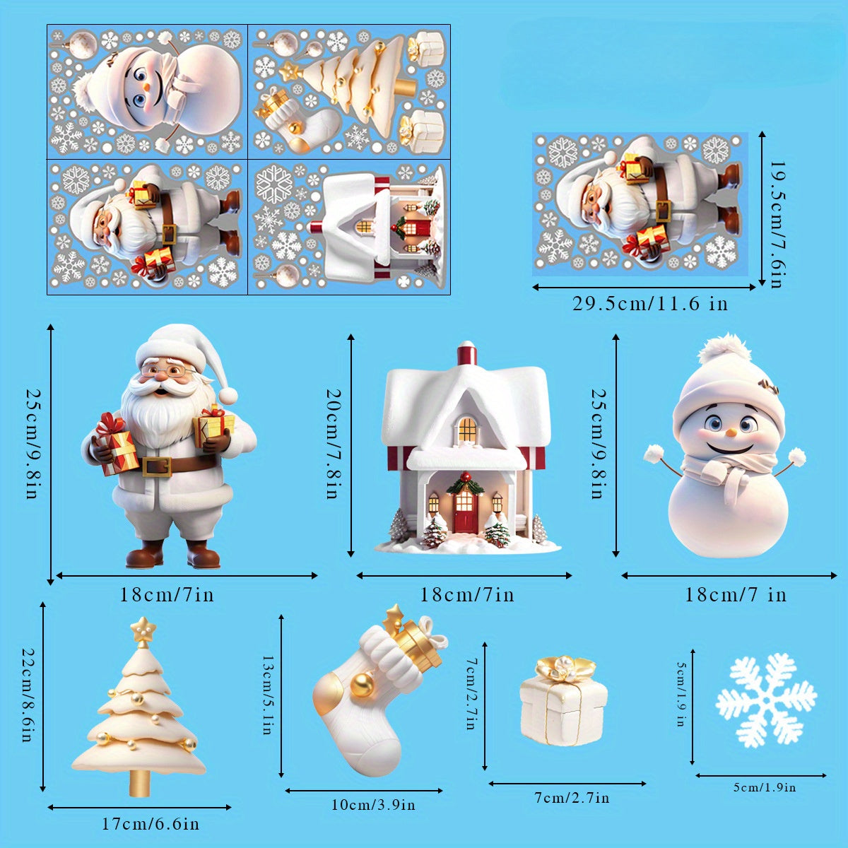 Set of 113 Christmas Window Clings Snowman Santa Holiday Static Stickers Reusable Glass Decals