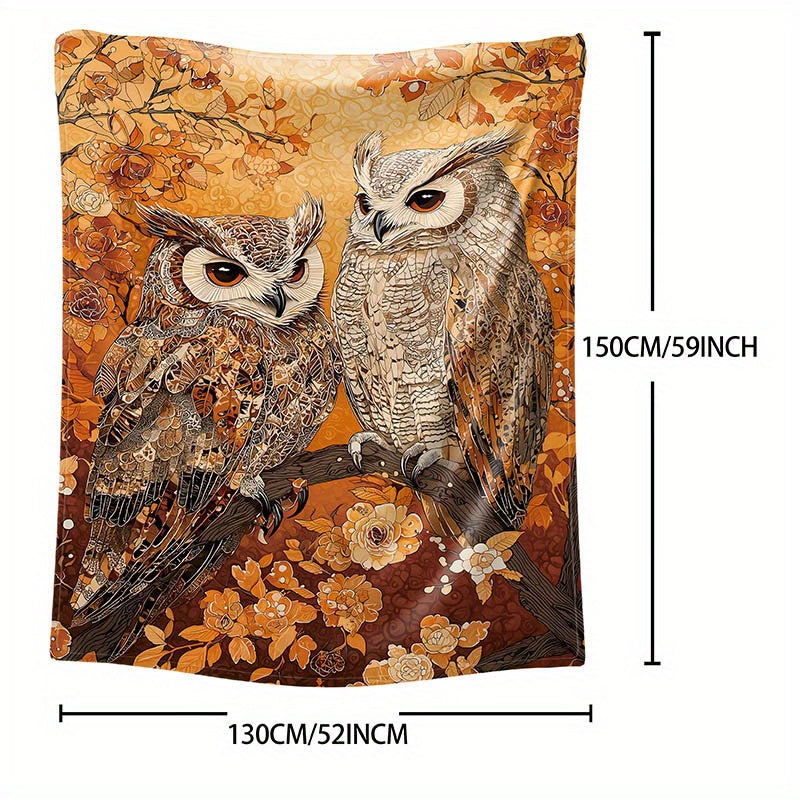 Flannel Blanket for Bed Sofa and Camping Floral Owls Animal Print Lightweight Polyester All-Season