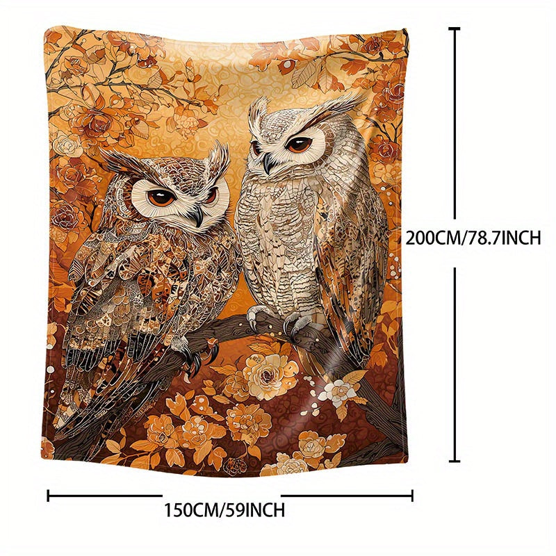 Flannel Blanket for Bed Sofa and Camping Floral Owls Animal Print Lightweight Polyester All-Season