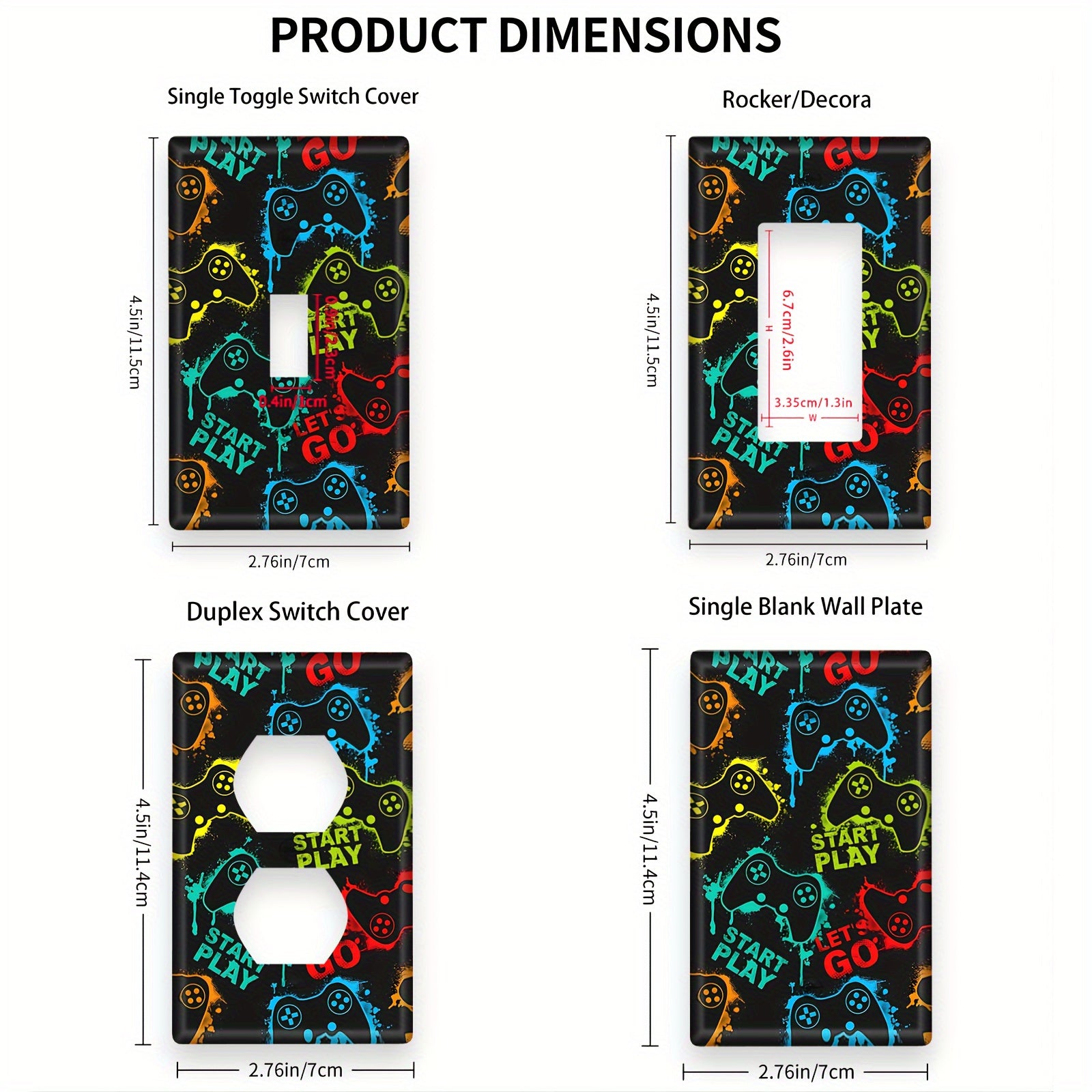 Game-Themed Light Switch Cover Set for Teen Bedroom or Game Room Battery-Free Easy to Install