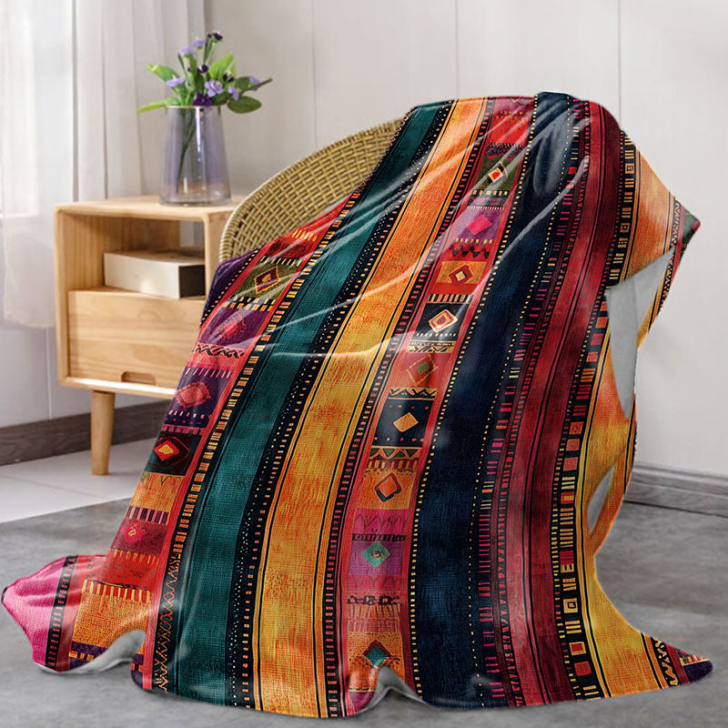 Mid-Century Style Flannel Throw Blanket Lightweight Warmth Tribal Mayan Pattern Polyester Knit for Home Office Camping