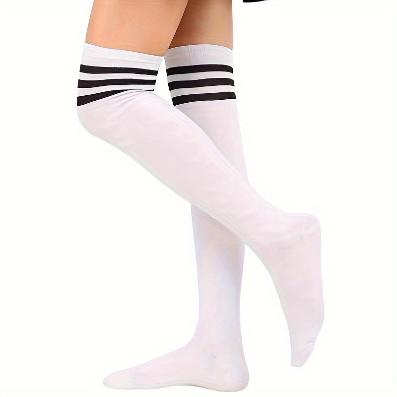 Women's Striped Knit Over-the-Knee Socks Polyester Spandex
