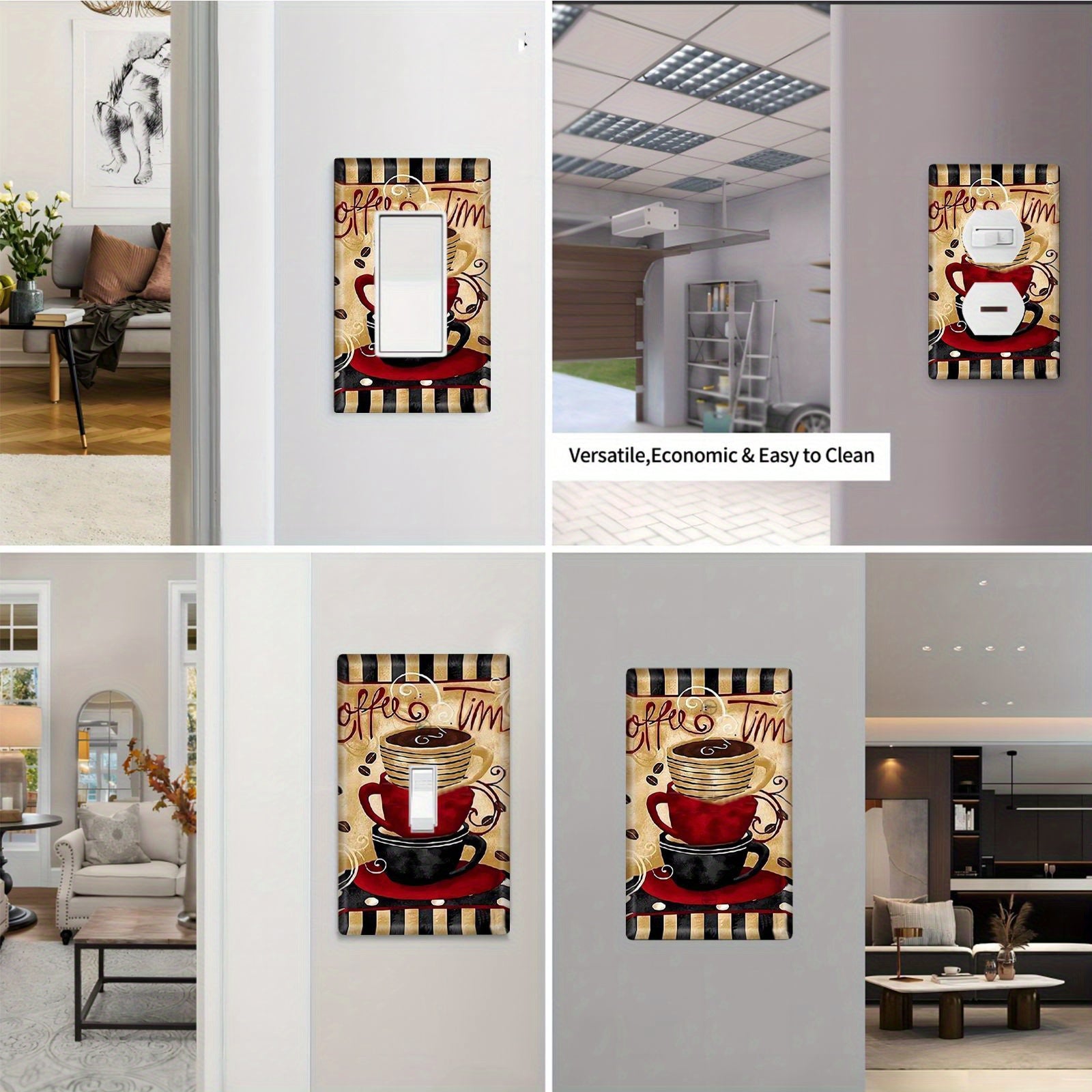 Cubierta decorativa para placa de interruptor con diseño de taza de café para baños, cocinas, dormitorios y oficinas