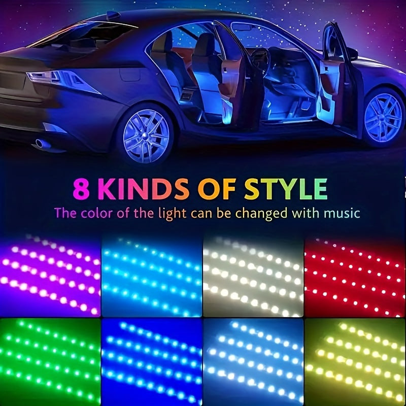 Kit de iluminación interior para coche de 4 piezas con alimentación USB y luces LED coloridas bajo los pies