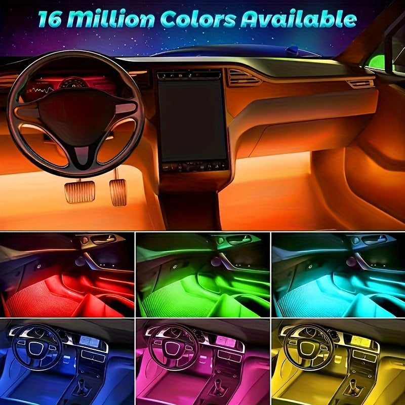Kit de iluminación interior para coche de 4 piezas con alimentación USB y luces LED coloridas bajo los pies