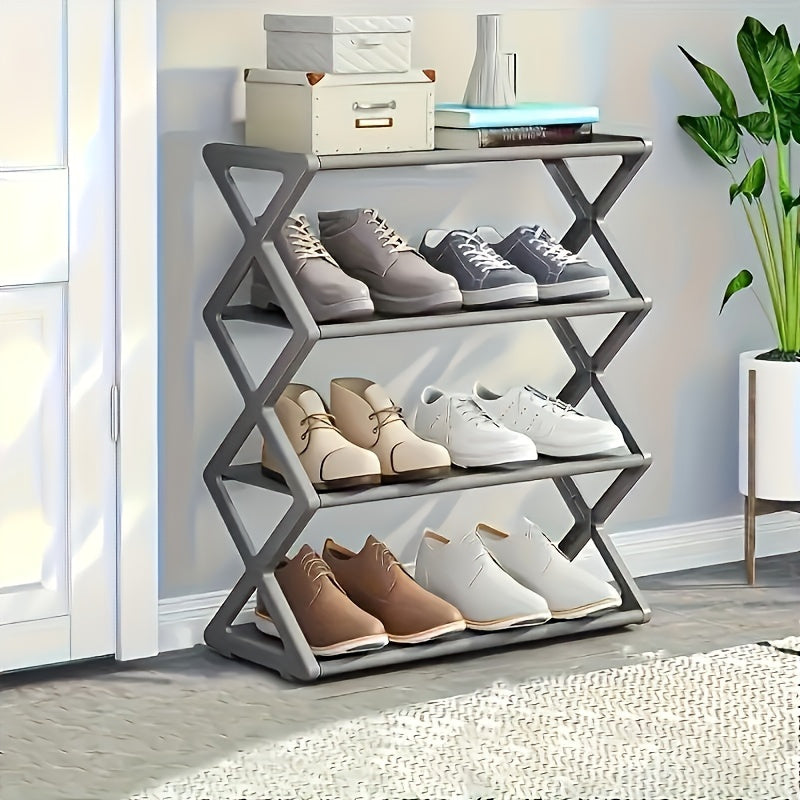 Foldable 4-Tier Metal Shoe Rack, Space-Saving Floor Organizer for Shoes