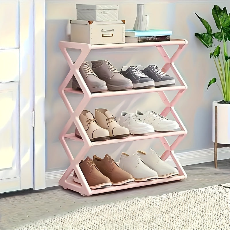 Foldable 4-Tier Metal Shoe Rack, Space-Saving Floor Organizer for Shoes