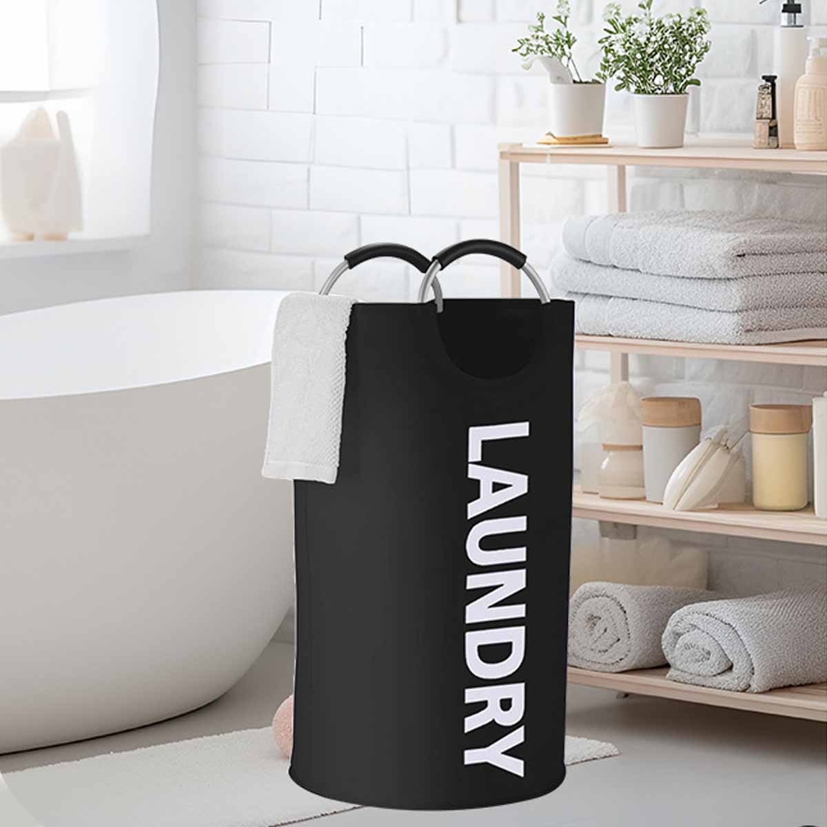 Extra-Large Waterproof Nylon Laundry Basket with Padded Handle Foldable Storage Bin