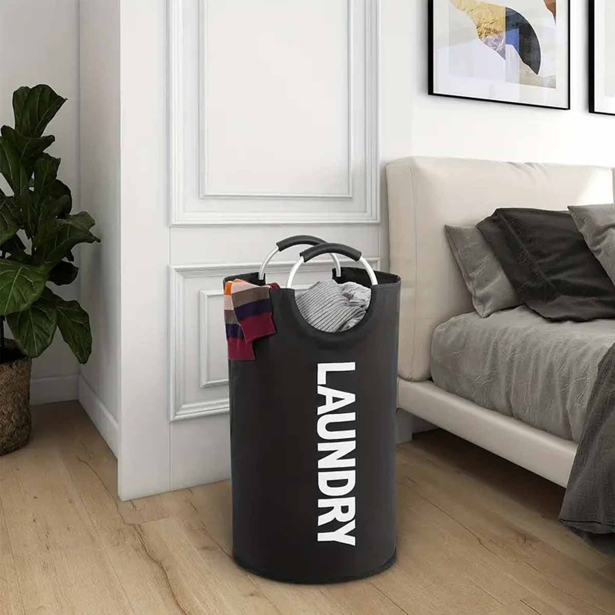 Extra-Large Waterproof Nylon Laundry Basket with Padded Handle Foldable Storage Bin