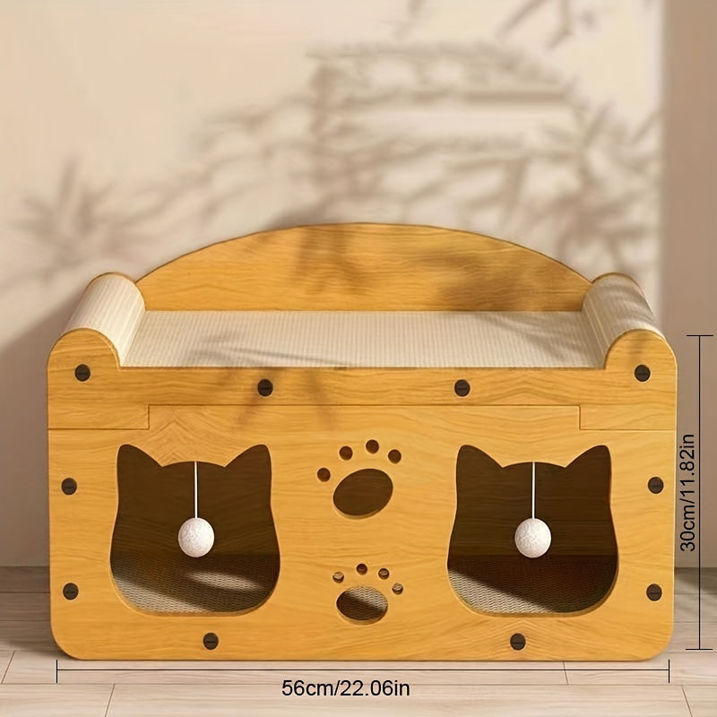 Durable Non-Shedding Cardboard Cat House with Play Balls