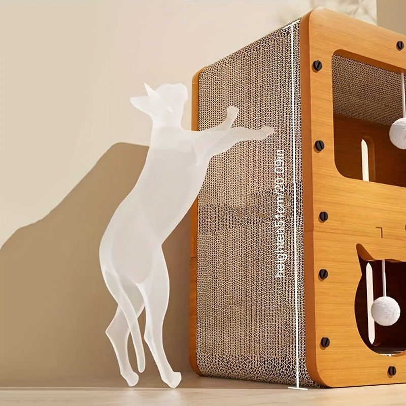 Durable Non-Shedding Cardboard Cat House with Play Balls