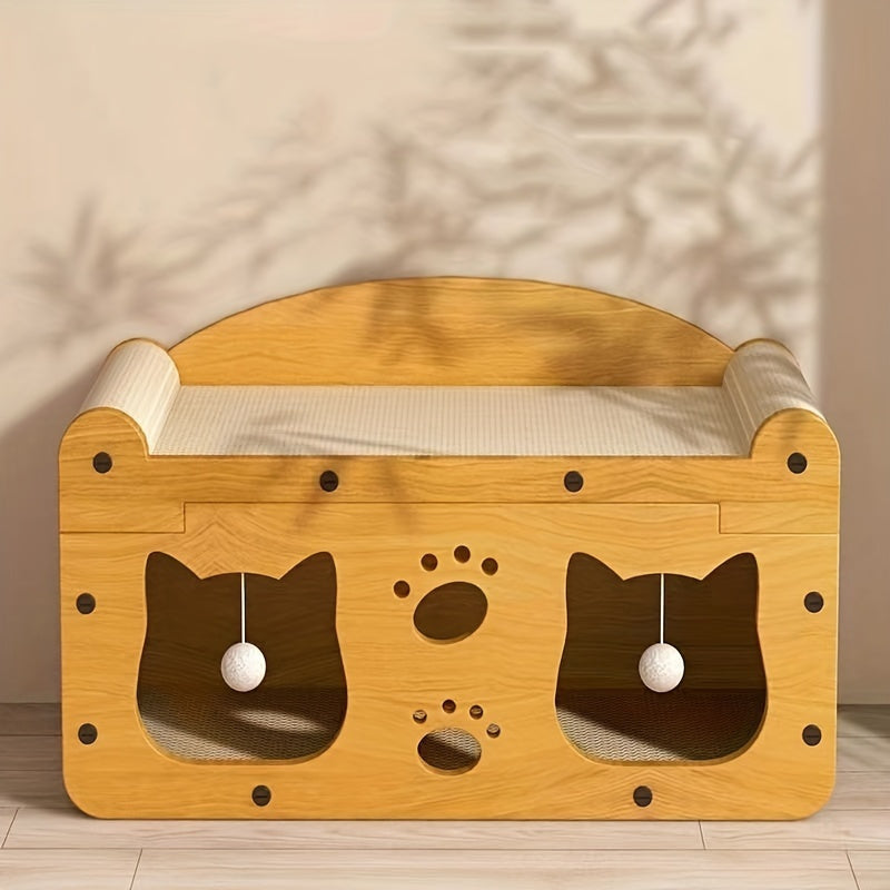 Durable Non-Shedding Cardboard Cat House with Play Balls