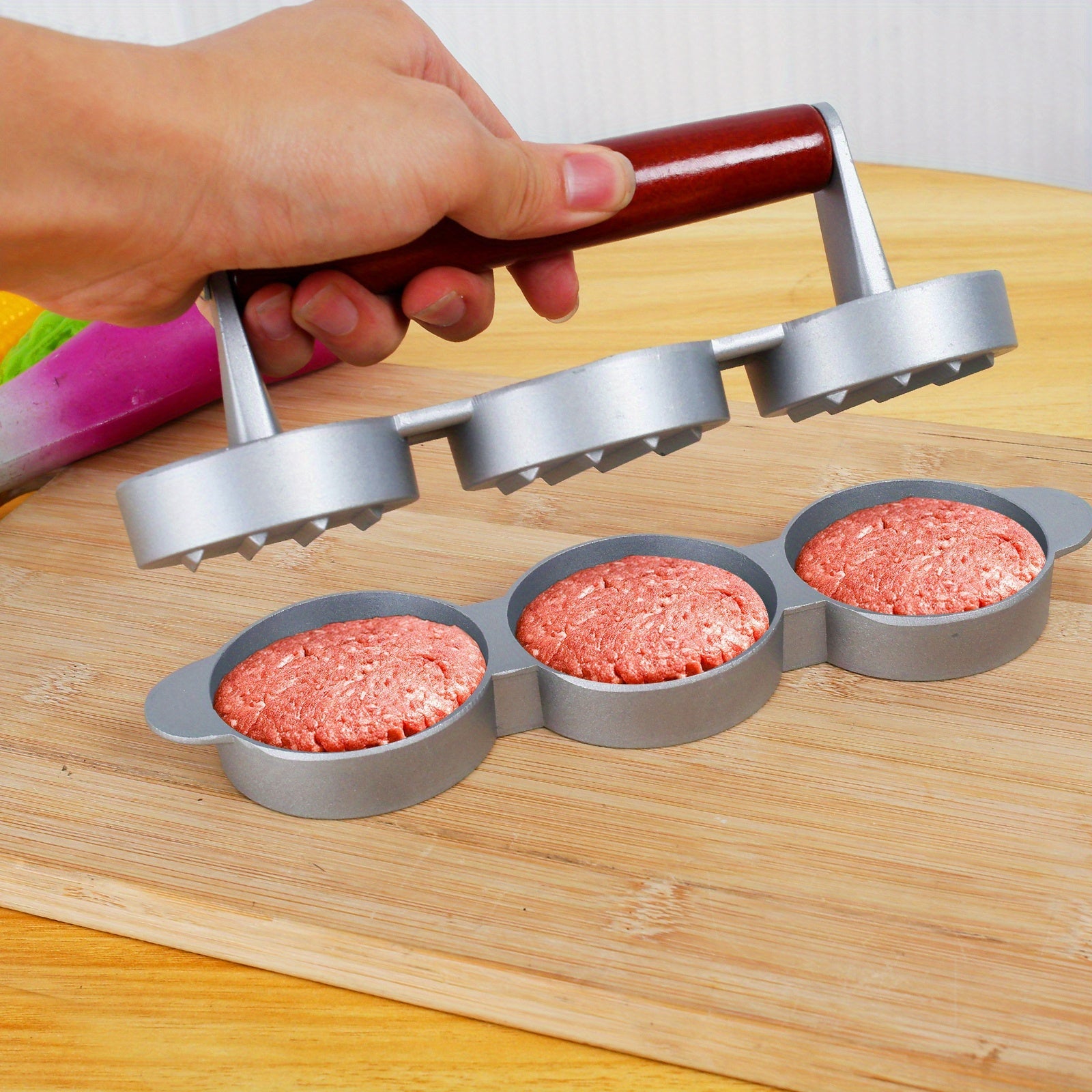 Compact Meat Patty Maker for 3 Patties Portable Burger Press for Grilling and BBQ
