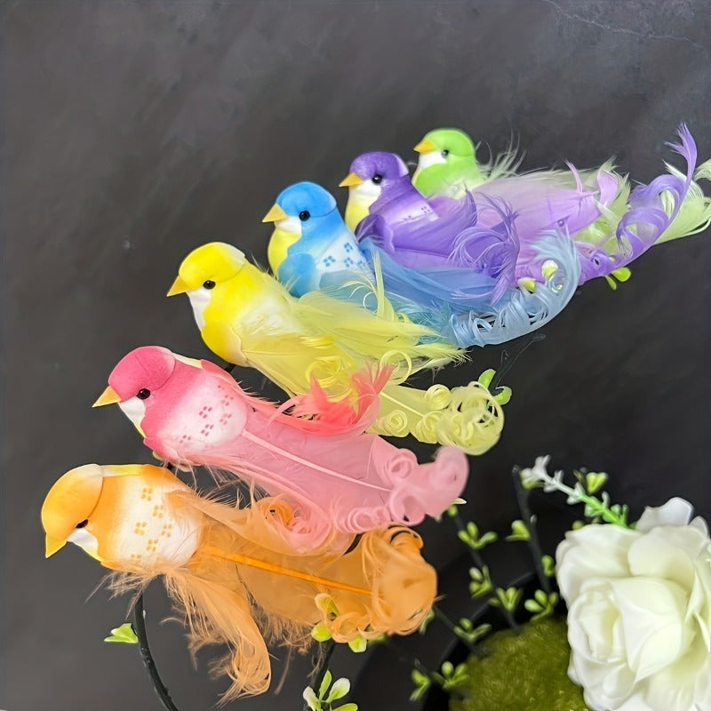 Set of 6 Artificial Feather Birds Wall Decor Jungle Summer Theme No Power
