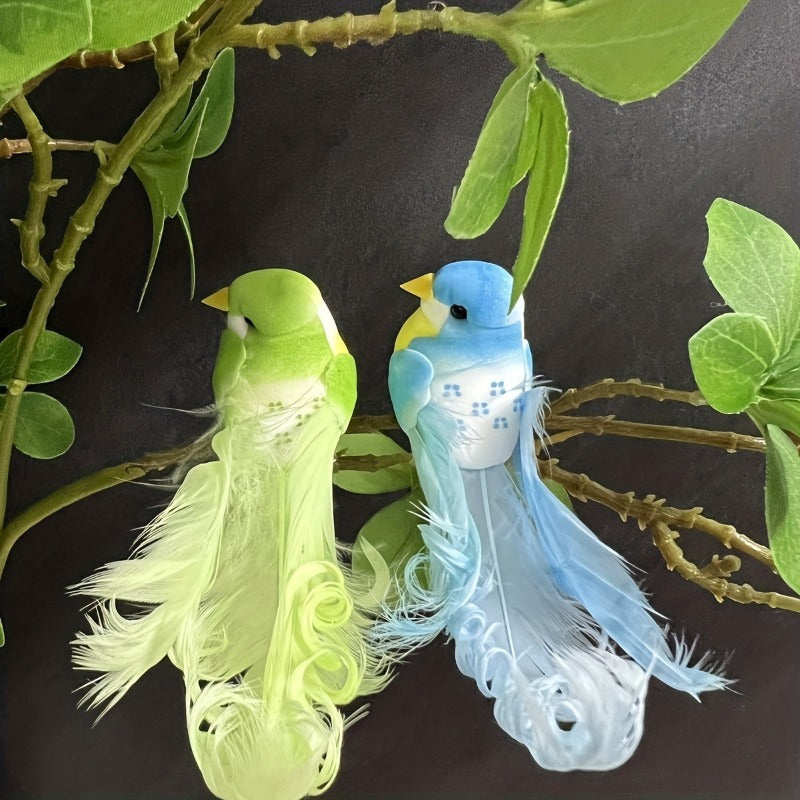 Set of 6 Artificial Feather Birds Wall Decor Jungle Summer Theme No Power