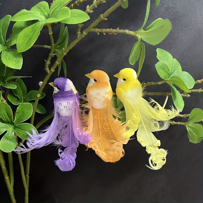 Set of 6 Artificial Feather Birds Wall Decor Jungle Summer Theme No Power