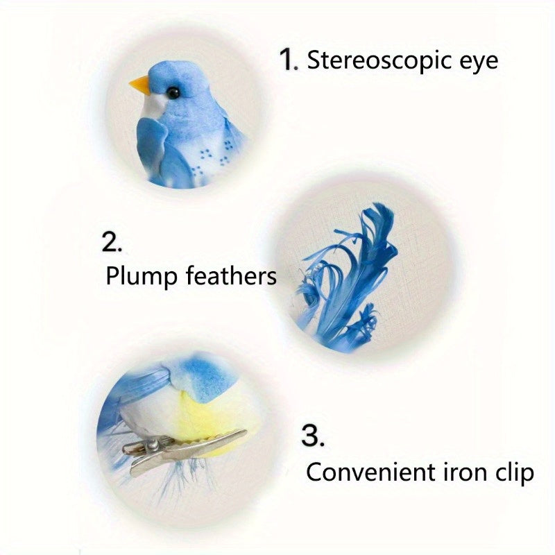 Set of 6 Artificial Feather Birds Wall Decor Jungle Summer Theme No Power