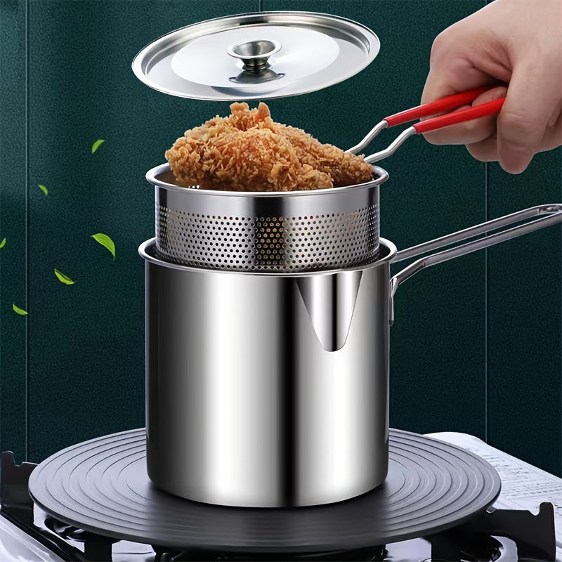 Uyda pishirish uchun zarur bo'lgan oshxona uskunalari - Ajratiladigan yog' filtr va qopqoq bilan 3 ta zanglamas po'latdan yasalgan frityur, induktsion pechlar uchun ideal, fransuz kartoshkasi, tovuq qanotlari va taro to'plarini pishirish uchun mukammal.