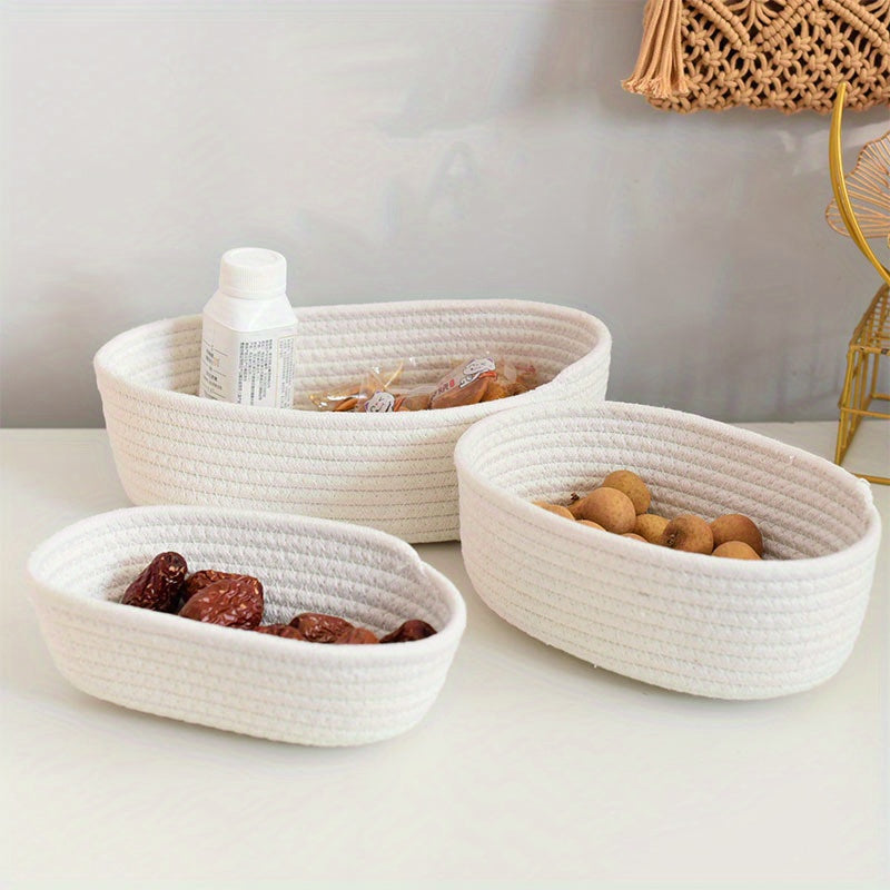 Hand-Woven Boat-Shaped Storage Basket for Desk Organization and Storage