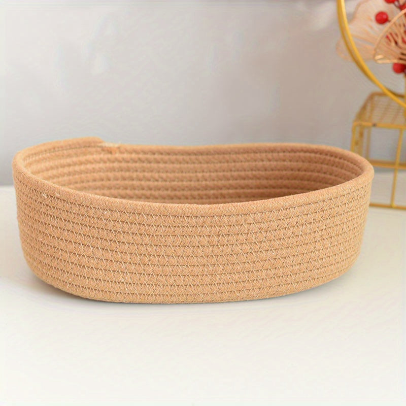 Hand-Woven Boat-Shaped Storage Basket for Desk Organization and Storage