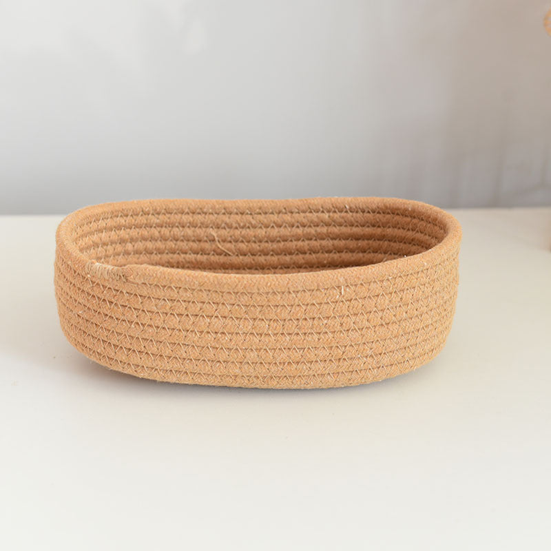 Hand-Woven Boat-Shaped Storage Basket for Desk Organization and Storage