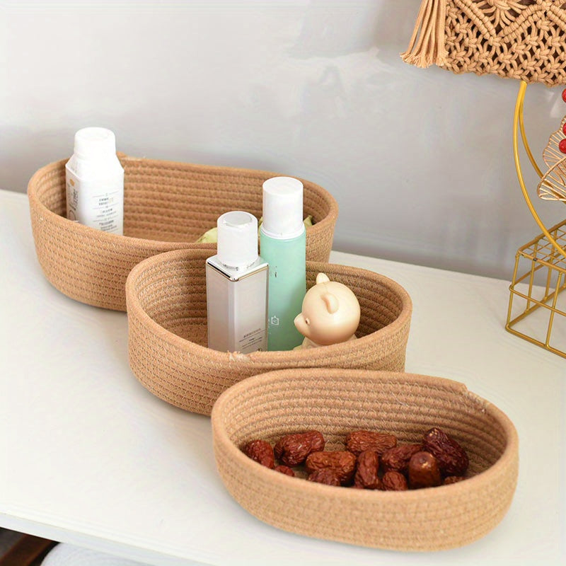 Hand-Woven Boat-Shaped Storage Basket for Desk Organization and Storage