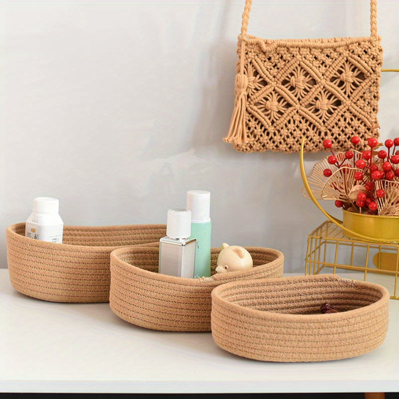 Hand-Woven Boat-Shaped Storage Basket for Desk Organization and Storage