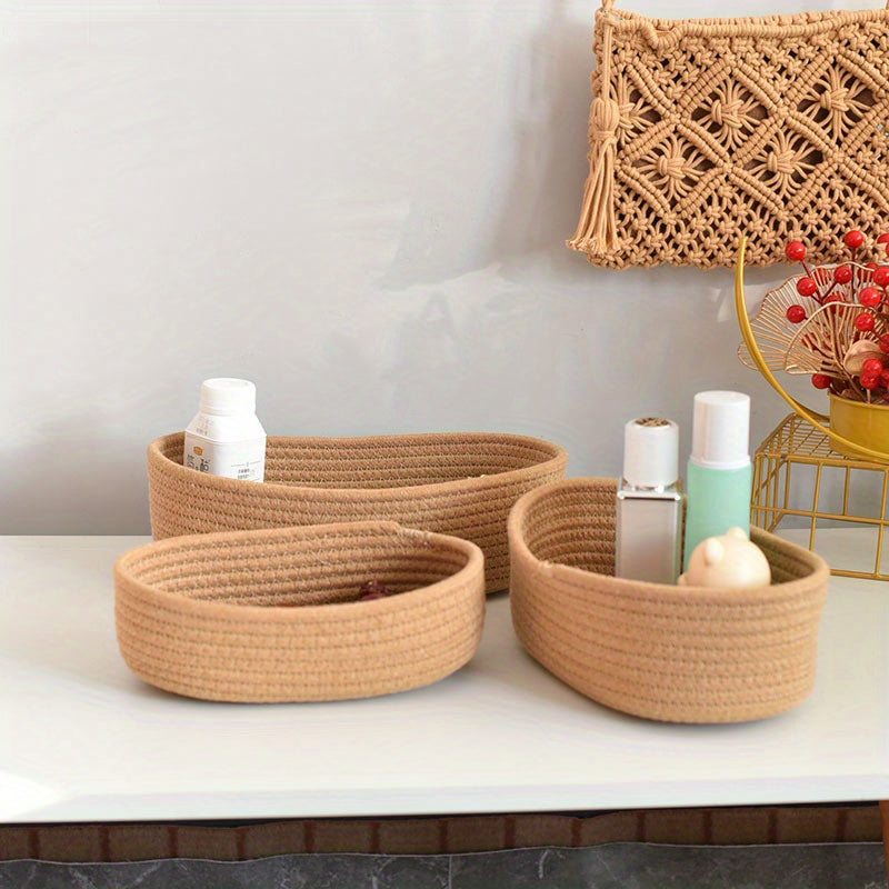 Hand-Woven Boat-Shaped Storage Basket for Desk Organization and Storage