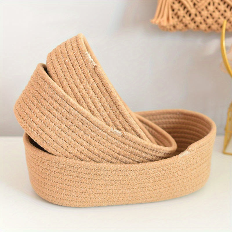 Hand-Woven Boat-Shaped Storage Basket for Desk Organization and Storage