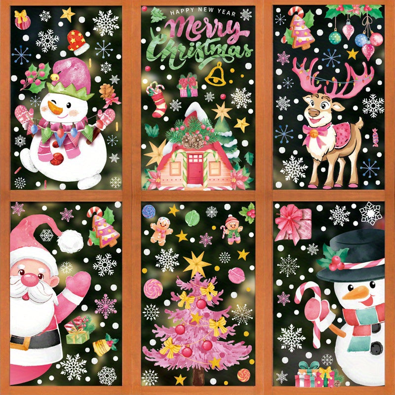 Watercolor Christmas Window Stickers Santa Snowman Wreath Tree Elk Decor