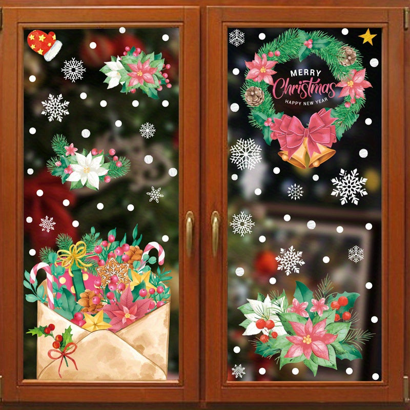 Watercolor Christmas Window Stickers Santa Snowman Wreath Tree Elk Decor